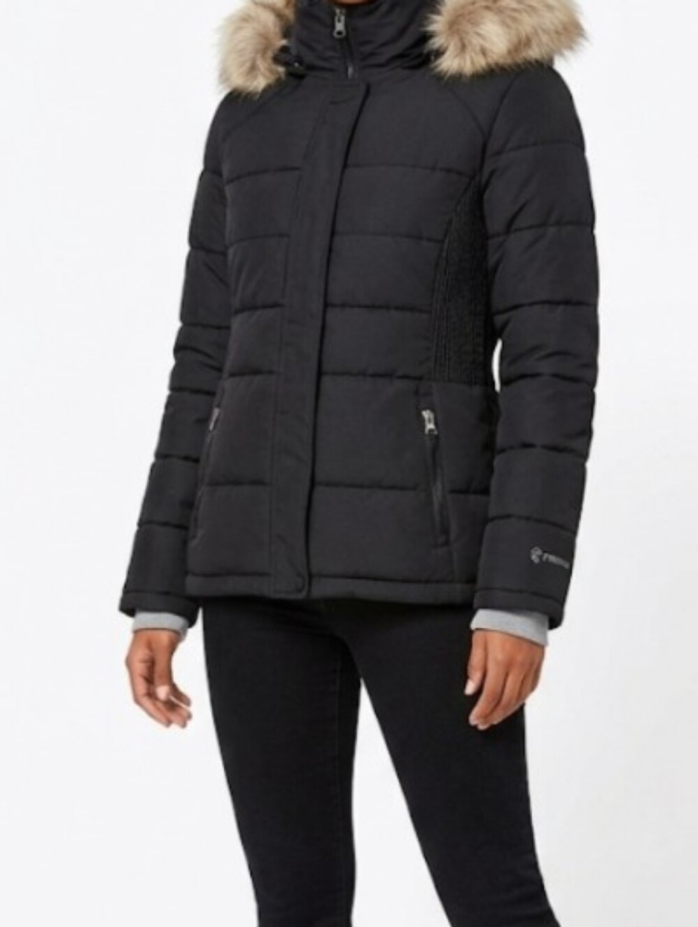 Free Country Black Quilted Puffer Jacket Faux Fur Hood S